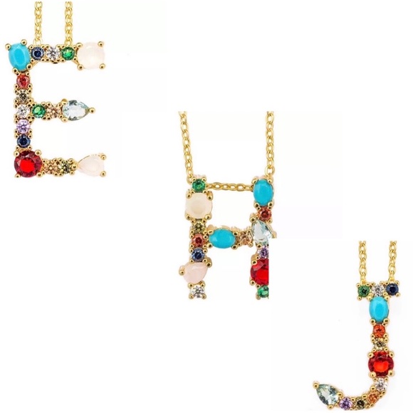 🍒3/$30 New Jeweled Monogram Statement Necklace - Picture 3 of 5